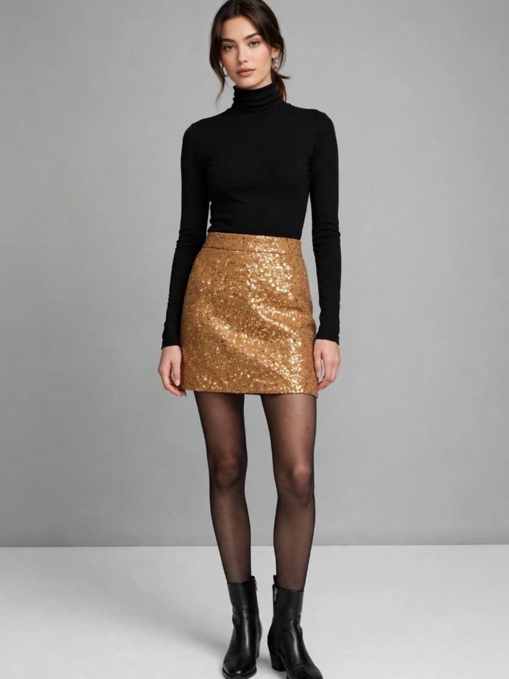 Ann Taylor LOFT — Gold Sequin Wool-Blend Mini, size 12